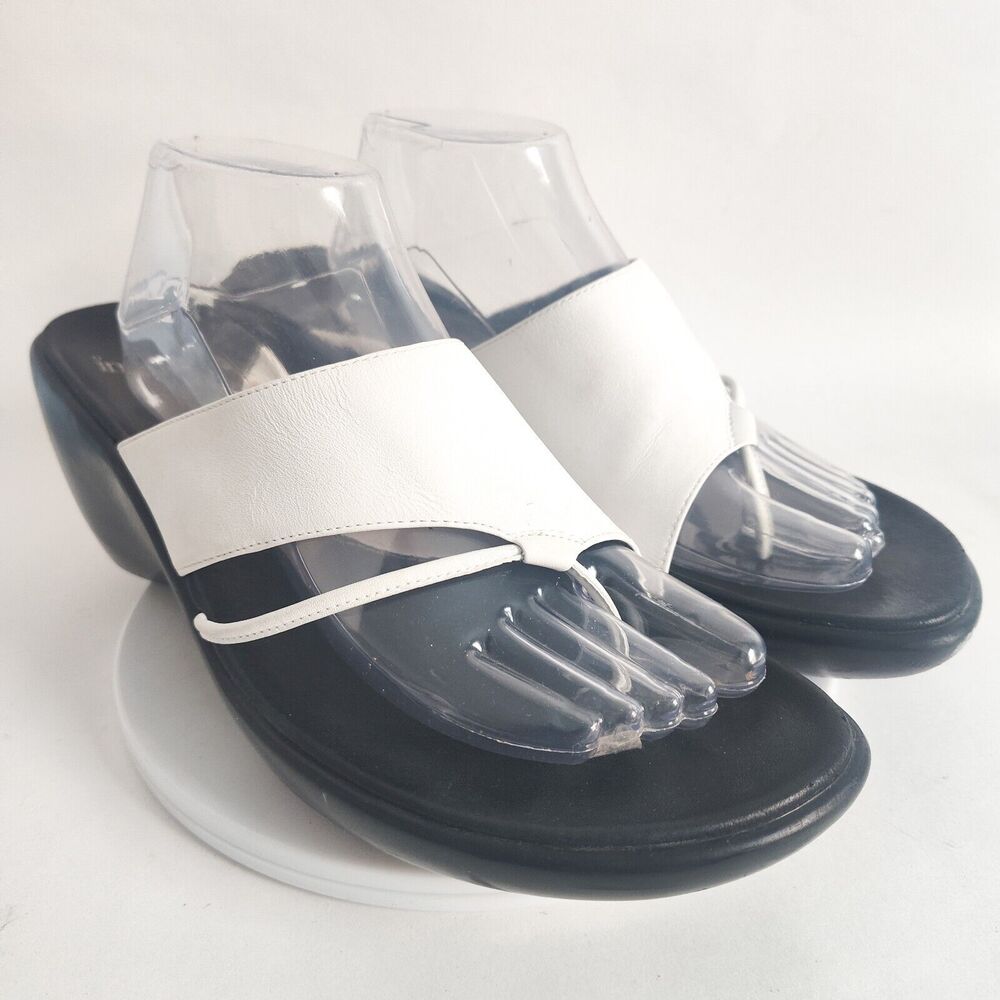 Clarks Indigo‎ White Black Platform Chunky Wedge Thong Leather Sandals Size 12M